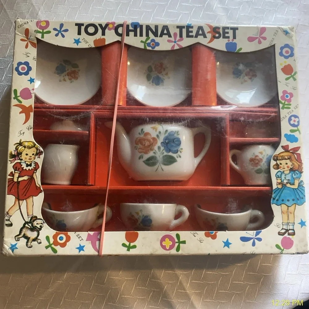 Vintage Toy‎ China Tea Set Original Box Floral Child's Tea Set Japan
